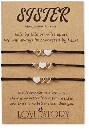 BOCHOI Schwester Armband Geschenke für Schwester Geschenk Abstand Passende Herz Charm Freundschaftsarmbänder für 3 Beste Schwester Freundin BFF Teen Mädchen Schmuck - Geschenk Schwester Weihnachts