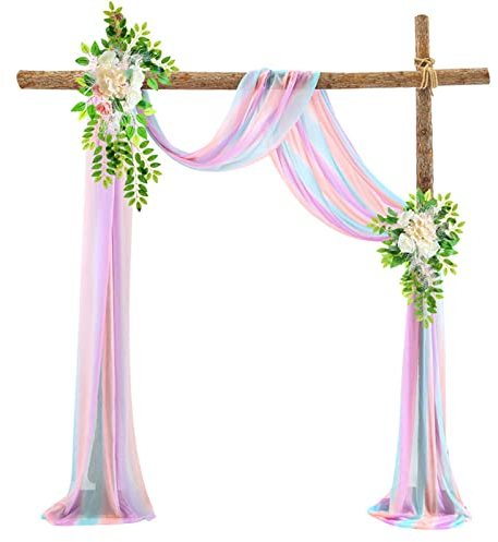 EXQULEG Querbehang Freihanddeko für Hochzeitsbogen & Traubogen Hochtzeit Himmelbett Vorhänge Halbtransparent Vorhang Chiffon Stoff für Party Zeremonie Bühne Empfang Dekorationen (Bunt,70x300cm)