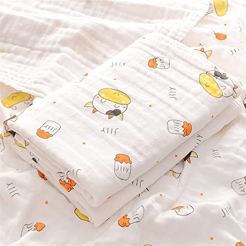 Chickwin Musselin Babydecke Pucktücher, Cartoon Drucken Baumwolle Badetuch Vielseitig 6 Lagen Baby Musselin Kinderwagen Decke Kuscheldecke für Junge Mädchen Baby Gesche (kleine Kuh,110x110cm)