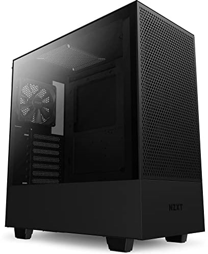 NZXT H5 Flow Noir - CC-H51FB-01 - Boîtier PC Gaming Moyen-Tour ATX Compact – Panneau avant perforé pour une circulation d'air maximale - Panneau latéral en verre trempé