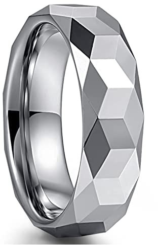 Phyonio Silber Herren Ringe Facettiert Ringe 6mm Wolfram Ringe Herren Gehämmerter Ringe Größe 54(17,2)