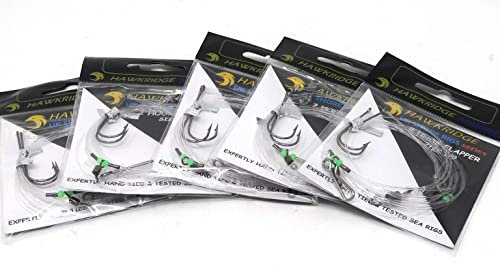 HAWKRIDGE RIG PRO SERIES - 5 Packs of Double Hook Type Commercial Quality FLAPPER Ready Tied Rigs - Ideal for Sea and Shore Fishing (5 pack - 2 Hook - Size 1/0)