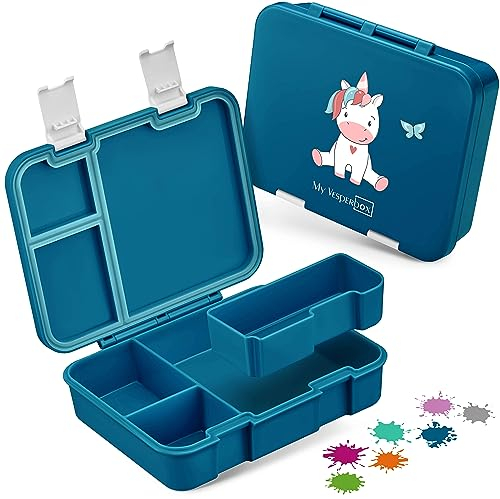My Vesperbox – Jin - Bento Box Kinder - Lunchbox - extrem robust – Brotdose – Brotbox ideal für Kindergarten und Schule (Petrol - Einhorn sitzend)