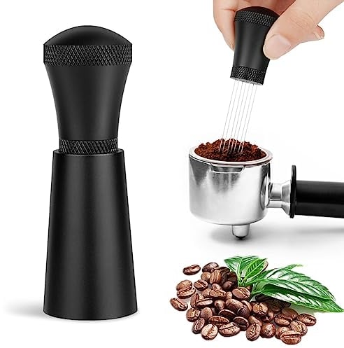 HOTUT WDT Tool, Espresso Distribution Tools with Stand, 0.3mm 7 Needles Espresso Stirrer for Barista, Espresso Coffee Stirrer with Extra 10 Replaceable Needles, 304 Stainless Steel - Matte Black