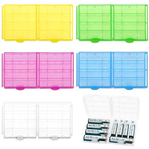 10 PCS AA/AAA Battery Storage Box, KUOQIY Multifunctional Plastic Battery Case Holder, for Storing and Protecting AA and AAA Batteries (5 Colours)