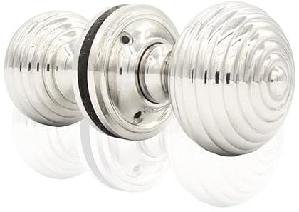 Door Knobs Set, Interior Doors, Brass Large Elegant Beehive Design Mortice in Antique and Chrome Finish, Comes with Hardware. (Beehive CH)