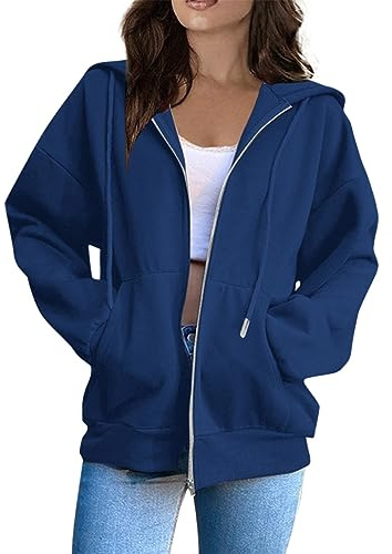 Damen Sweatjacke Hoodie Sweatshirtjacke Pullover Oberteile Strickjacke Kapuzenpullover Full Zip Hoodie y2k Einfarbig Streifen Kapuzenjacke Teenager Mädchen Langarm Casual Sweatshirt Jacke College