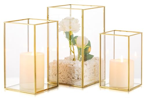 Inweder Bougeoir Cyclonique en Verre: Lot de 3 Grand Bougeoir Supports pour Bougies Piliers Hurricane Lanterne Décoratif d'Extérieur ou d'Intérieur pour Mariage Centre de Table Cheminée Noël