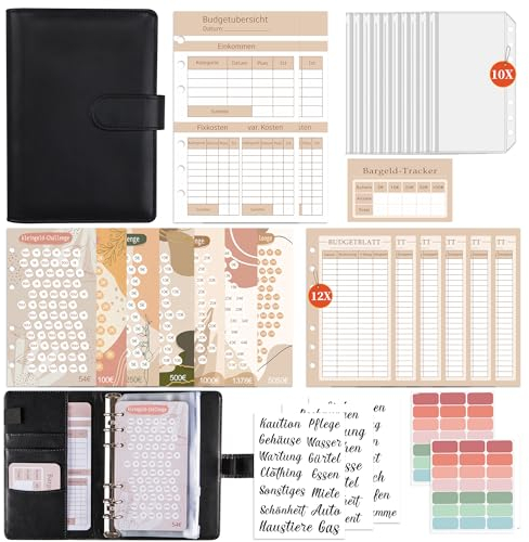 FUHOMI A6 Binder Budget Planner Deutsch - Sparchallenge Budgetplaner, Finanzplaner Haushaltsbuch, Geld Organizer, Sparbuch für Geld mit Umschlagmethode
