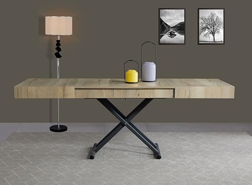 VOLERO' ; Mesa Convertible en Mesa de Centro. Arriba y Abajo, Mesa Extensible. Modelo ACHILLE Large. (Roble)