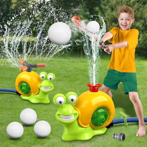 Wassersprinkler-Baseballspielzeug für Kinder, Schnecke/Hubschrauber-Sprinklerball-Set mit 2 Sprinklerköpfen, Outdoor-Spray, Wasserspielzeug für Hinterhof, Rasen, Garten, Sommer, Pool, Party, Spaß