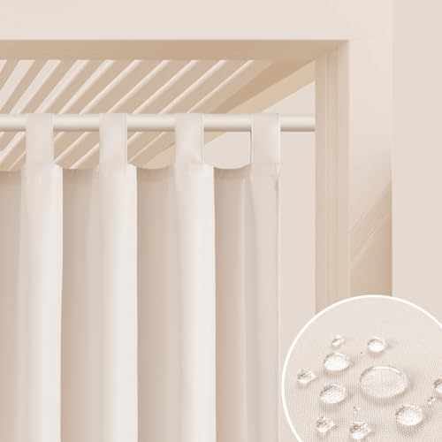 ROOM99 Outdoorvorhäng mit Schlaufen Garden Line 155 x 220 cm Breite x Höhe Outdoor Vorhang wetterfest Wasserdicht Sichtschutz Sonnenschutz Gardinen Garten Winddicht Helle Creme, 1 Stück