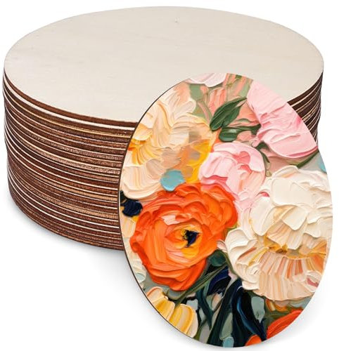 Lot de 20 plaques de bois de bricolage rondes en bois naturel - 20 x 20 cm - Plaques de bois pour travaux manuels, contreplaqué non traité, 3 mm d'épaisseur, panneaux ronds en contreplaqué pour