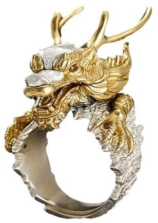 YHAILI Goldener Drachenring, Vintage-Stil, verstellbar, offener Mund, einzigartige Ringe, Ornament, Modeschmuck, Accessoire für Damen und Herren
