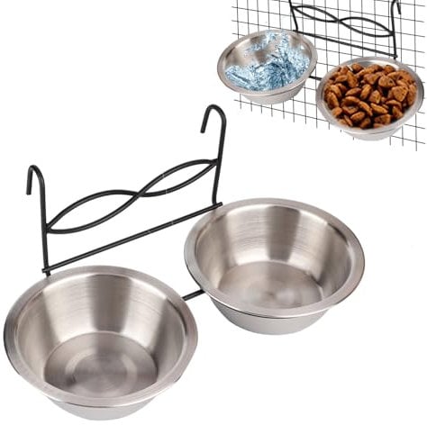 NINESHE Stainless Steel Dual Hanging Food Water Bowl Feeder for Dogs, Cats, and Puppies