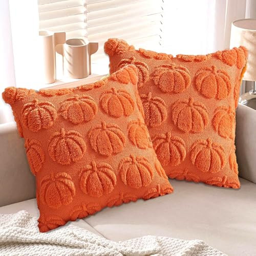 Kürbis Kissenbezug, 2er Set Kissenbezug 40x40 Herbstlich, Kissenhülle Herbst, Sofakissen Dekokissen Zierkissen Kopfkissen Bezüge Kissenhülle, Herbst Kissenbezüge für Halloween Fall Wohndekoration.