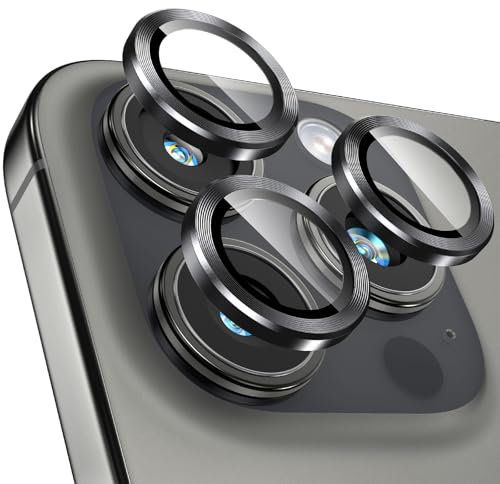 Giftorld Protection d'objectif d'appareil photo pour iPhone, anneau 3D en aluminium aéronautique, verre trempé 9H, protection à 360 degrés, clarté HD, noir (iPhone 16 Pro/16 Pro Max)