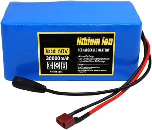 60V 30Ah E-Bike Battery,60V 30AH Electric Bicycle Battery with BMS Protection Board with Charger Lithium Battery Pack for 200W 350W 500W 750W 800W 900W 1000W Motors 60V 30Ah,T