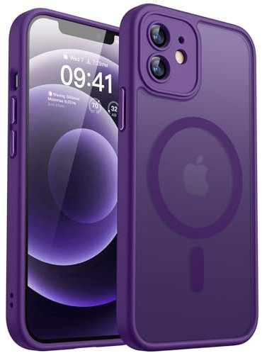 CANSHN für iPhone 12 Hülle mit Kameraschutz für Magsafe (TOP Militärschutz & Magnetkraft) Extrem Haltbarkeit Hülle iPhone 12 Case Stoßfest, Dunkelviolett
