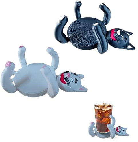 WRQIOO 2PCS Cat Coasters, 3D Print Cat Coasters that Hold the Cup, Funny Cute C-at Coa-sters with Paws for Drinks Tea Coffe(Black+White)