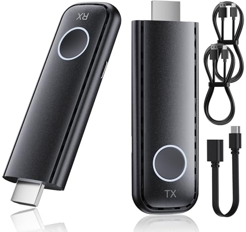 Trådlös HDMI-sändare och mottagare, 4K-avkodning utgång 1080P, 2,4G/5,8 G HDMI-förlängare med 165 FT överföringsområde för PC/DV/HDTV/Projektor/TV-box, ingen app/Bluetooth krävs