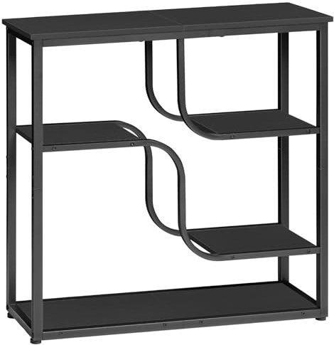HOOBRO Schmaler Konsolentisch mit 5 Ebenen, Flurtisch, Sofatisch, Eingangstisch, Retro-Industriestil, für Eingangsbereich, Wohnzimmer, Metallrahmen und Spanplatte, Schwarz EBB69XG01