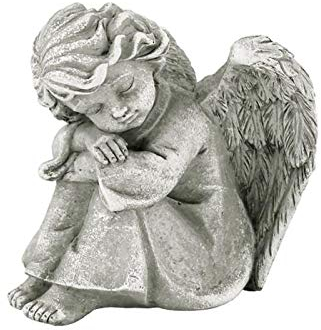Goldbach Polyresin sitzender Engel Grave Decor, 12 x 10 x 11 cm, Stein grau