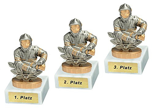 RaRu 3 Feuerwehr-Pokale mit Wunschgravur und Resin-Klebefigur