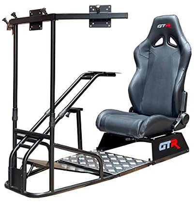 GTR simulatore Gtsf modello (colore nero) con vera sede da corsa, guida simulatore cabina di guida con montaggio cambio e supporto per monitor triplo o singolo