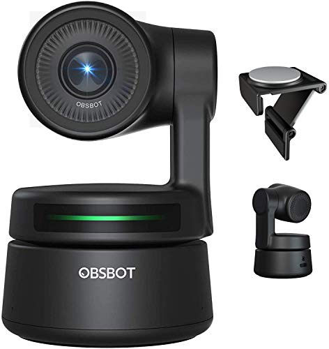 OBSBOT Tiny Webcam Per PC, con Built-in Audio, Full HD 1080p, AI Tracking Zoom Power Gesture Selfie, Ai videocamera 2 assi Gimbal, Compatibile con Windows e Mac-Nero