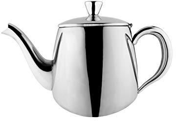 Café Olé PT-013 Cafe Ole Erstklassige Premium Teekanne, 18/10 Edelstahl, 13 Ounces, Tropffreies Ausgießen, hohle Griffen & Klappdeckel, Silber