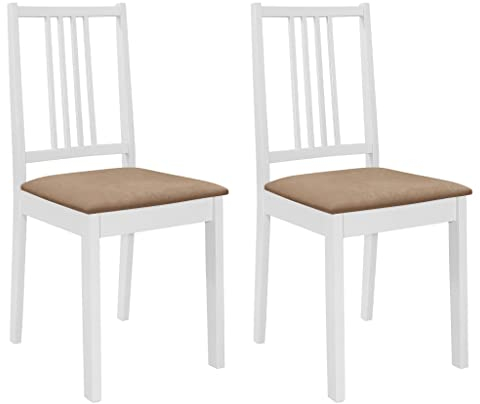 vidaXL Esszimmerstühle 2 STK., Esszimmerstuhl mit Polstern Rückenlehne, Essstuhl Küchenstuhl Holzrahmen, Stuhl Holzstuhl Esszimmer Küche, Modern, Weiß Massivholz
