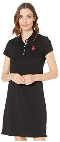 U.S. POLO ASSN. (3008 Solid Polo Dress - Banded Cuffs - Short Sleeves - Straight Hemline - Side Vents Anthracite SM One Size