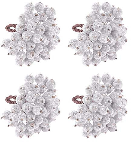 TUPARKA 160pcs Silber Frosted Fruit Berry Holly Weihnachtsblumen Künstliche Blumen Berry Weihnachtsbaum Blumenschmuck, Weihnachten Tischkränze Blumendekoration (Silber Frosted)