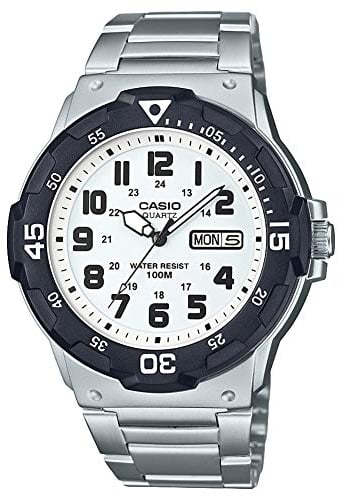 Casio Herren Analog Quarz Uhr mit Edelstahl Armband MRW-200HD-7BVEF, Silber, Weiß