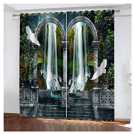 Daesar Tenda Poliestere 100% Tende Oscuranti X Finestra Cascata Porta Ad Arco Tende Moderno Bianco Verde 132x214CM Tende Coprenti 2 Pannelli