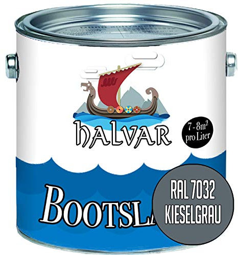Halvar Bootslack Grau RAL 7000-7047 Yachtlack SEIDENMATT Bootsfarbe PU-verstärkt für Holz & Metall verstärkt extrem belastbar hochelastisch Schiffslackierung (1 L, RAL 7032 Kieselgrau)