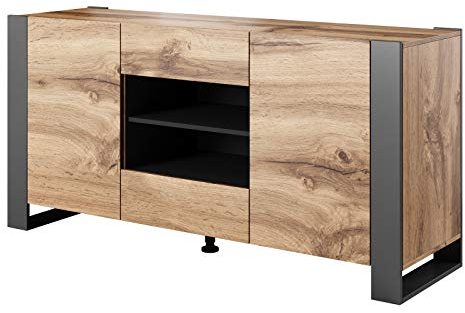 Furniture24 Chest of Drawers Wood Sideboard 164 cm with 2 Doors 2 Drawers Wotan Oak