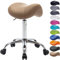 1stuff® Sattelhocker Sattelstuhl MULY - Sitzhöhe bis ca. 74cm - ergonomischer Rollhocker Bürohocker Arzthocker Arbeitshocker Praxishocker Drehhocker (Lederimitat braun)