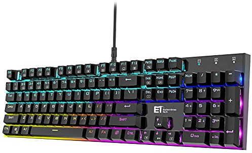 E.T. ET Mechanical Gaming Keyboard RGB Backlit Keys Computer Keyboard, 16.8 Million Color 104 Keys Blue Switch Wired Gaming Keyboards Full Size, Aluminum Base USB Keyboard for PC Gamer Laptop