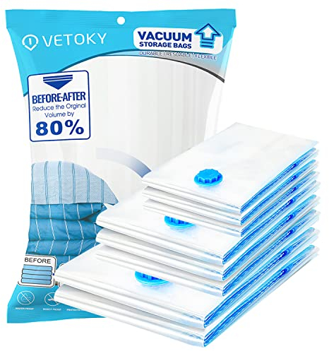 Vacuum Storage Bags 8 Bags - vetoky 2 Jumbo + 3 Large + 3 Small Reusable Compressed Storage Bags with Ziplock for Duvets, Clothes, Quilts, Bedding, Pillows, Sweater, Comforters