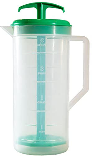 JBK Pottery 2-Quart Green Mixing Pitcher with Plunger – BPA-Free Plastic Mixing Jug for Juice, Milk, Tea, Shakes, and More – Dishwasher-Safe, Spill-Proof Lid, Smart Stirring Design