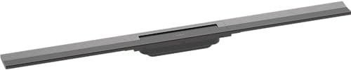 hansgrohe Fertigset Duschrinne RainDrain Flex, Abflussrinne 900mm, Bodenablauf Dusche kürzbar, Brushed Black Chrome