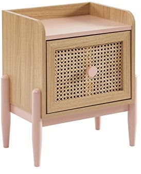 BAÏTA Table de Chevet Enfant Pablo Rose et cannage rotin