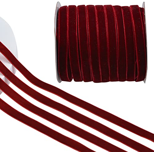 CRAFFANCY 45.7m*1cm Dunkelrotes Samtband, Einseitiges Weihnachtsband, Vintage Geschenkband Breit, Große Rote Schleife Seidenweiches Band für Geschenkverpackungen, Hochzeit, Blumenstrauß Dekoration