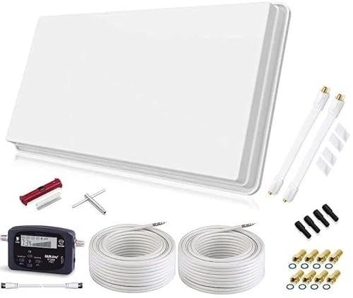 SELFSAT H30D2+ Set - Twin Flachantenne Full HD 4K UHD für Zwei Teilnehmer inkl. Fensterhalterung + SAT-Finder + Fensterdurchführung + F-Stecker + Wetterschutztüllen