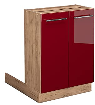Vicco Kücheninsel Fame-Line, Bordeaux Hochglanz, 60 cm | MDF-Front · 1 Einlegeboden · Höhenverst. Füße · Metallgriffe · Soft-Close