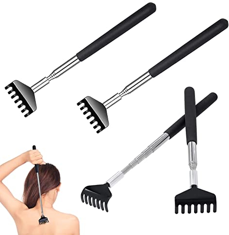 Heting-YQ 4 Stück Rückenkratzer, Edelstahl Teleskop Rücken Kratzer, Back Scratcher, Ausziehbar bis 68cm(Schwarz)