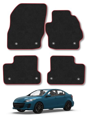 Mazda 3 (2009-2014) Carpet Car Mats | Red Edge Trim Tailored Fit Floor Mats Full Coverage Protection Accessories Easy Clean Anti Slip Made in the UK