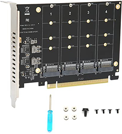 VBESTLIFE Dualer M.2-PCIe-Adapter, 4-Port-M.2-NVMe-SSD-zu-PCIE-X16-M-Schlüssel-Festplattenkonverter-Leser-Erweiterungskarte